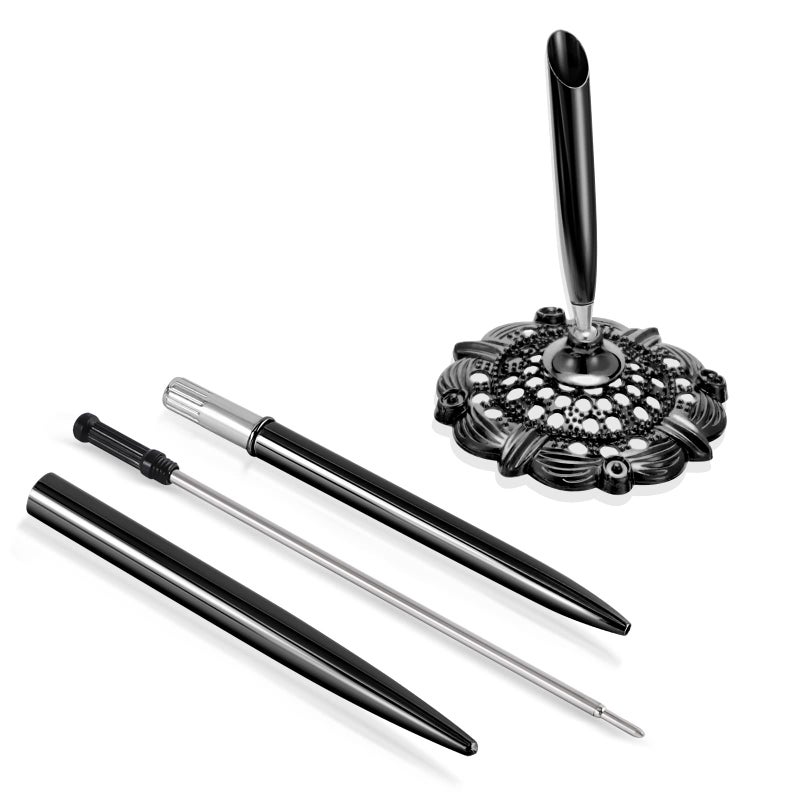RUTICH Hollow Round Pen Holder Signing Pen Set for Wedding Bridal Opening Ceremony Graduation Offic  Black - Image 4